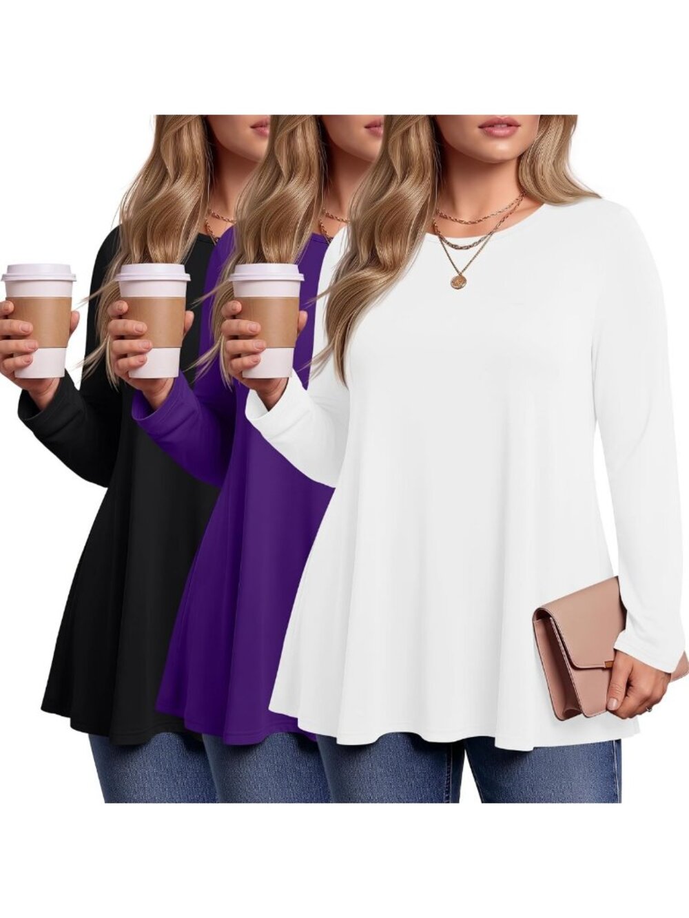 3 Pack Plus Size Women's Tunic Tops - Stylish, Comfortable & Versatile Fashion